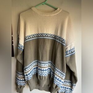 Vintage River Brand Men's Beige and Blue Patterned Sweater
